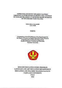 IMPROVING STUDENTS' SPEAKING MASTERY 
THROUGH CULTURE-BASED LEARNING (CBL) CONTENT 
OF ENGLISH TEACHING AT SEVENTH GRADE STUDENTS 
OF MTS NEGERI TOJO UNA-UNA