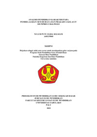 ANALISIS PENDIDIKAN KARAKTER PADA
 PEMBELAJARAN SENI BUDAYA DAN PRAKARYA
 KELAS IV SD INPRES 2 BALINGGI