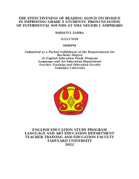 THE EFFECTIVENESS OF READING ALOUD TECHNIQUE
IN IMPROVING GRADE X STUDENTS’ PRONUNCIATION
OF INTERDENTAL SOUNDS AT SMA NEGERI 1 AMPIBABO