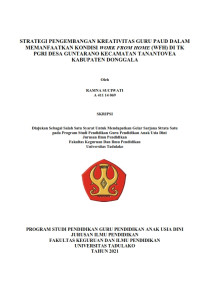 Image of STRATEGI PENGEMBANGAN KREATIVITAS GURU PAUD DALAM 
MEMANFAATKAN KONDISI WORK FROM HOME (WFH) DI TK 
PGRI DESA GUNTARANO KECAMATAN TANANTOVEA 
KABUPATEN DONGGALA